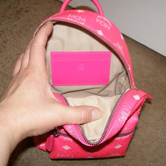 RARE Authentic MCM Neon Pink Mini backpack Crossbody bag - Picture 7 of 16